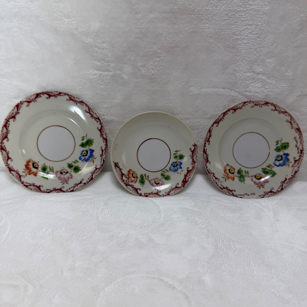 Vintage Japan Hand Painted‎ Floral Porcelain Saucers Set of 3 Red